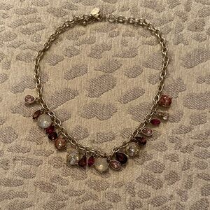 LOFT Gold Necklace with Red, Pink, and Maroon Accents